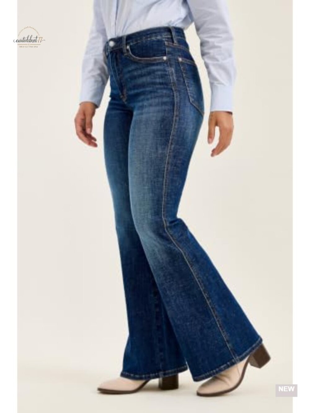 High Waisted Tummy Control Flare Jeans Cotton Blend 33 Inseam - Picture 3 of 5